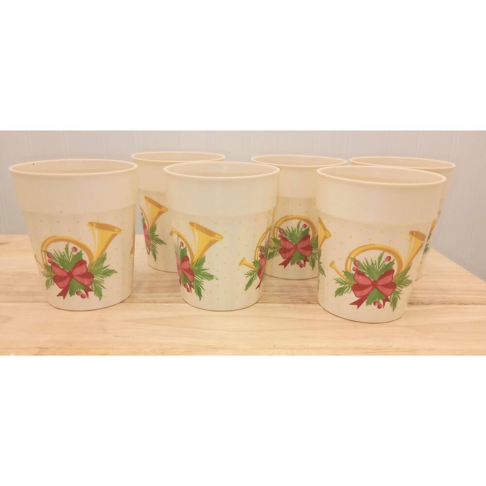 Vintage hard plastic reusable Christmas cups set of six